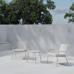 Mykonos – Salon lounge – Beige – Table : ⌀50cm, Chaise : 65 x 68 x 65 cm