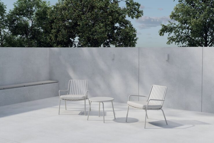 Mykonos – Salon lounge – Beige – Table : ⌀50cm, Chaise : 65 x 68 x 65 cm