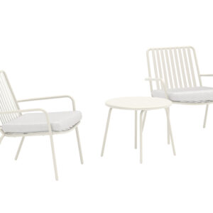 Mykonos – Salon lounge – Beige – Table : ⌀50cm, Chaise : 65 x 68 x 65 cm