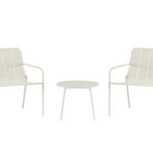 Minos – Salon lounge – Beige – Table : ⌀50cm, Chaise : 70 x 74,5 x 70 cm