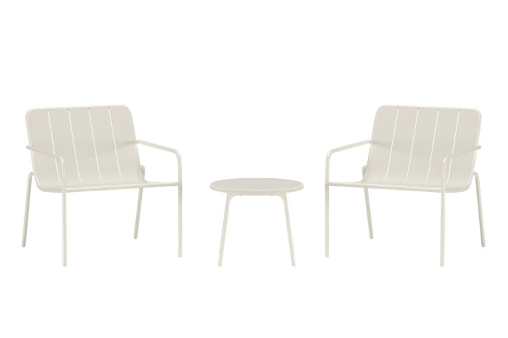 Minos – Salon lounge – Beige – Table : ⌀50cm, Chaise : 70 x 74,5 x 70 cm