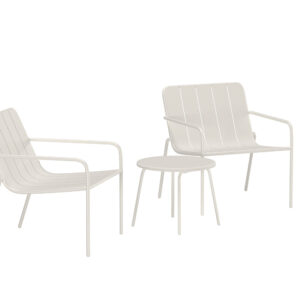Minos – Salon lounge – Beige – Table : ⌀50cm, Chaise : 70 x 74,5 x 70 cm