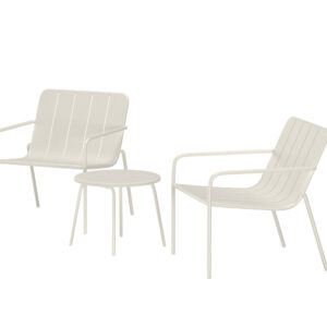 Minos – Salon lounge – Beige – Table : ⌀50cm, Chaise : 70 x 74,5 x 70 cm