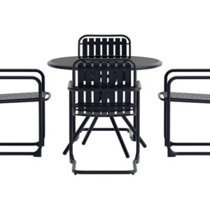Chios – Ensemble repas – Noir – Table : ⌀90cm, Chaise : 59 x 83 x 51,5 cm