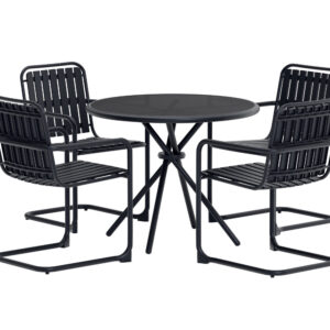 Chios – Ensemble repas – Noir – Table : ⌀90cm, Chaise : 59 x 83 x 51,5 cm