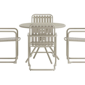Chios – Ensemble repas – Beige – Table : ⌀90cm, Chaise : 59 x 83 x 51,5 cm