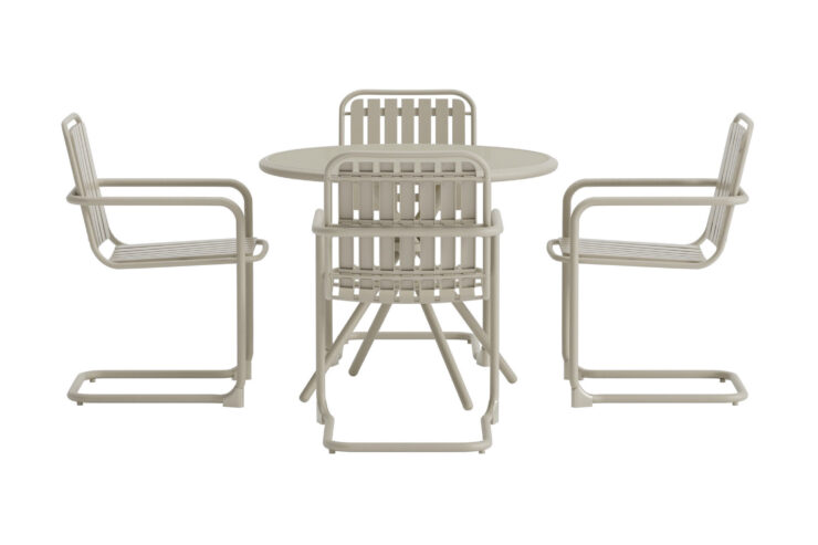 Chios – Ensemble repas – Beige – Table : ⌀90cm, Chaise : 59 x 83 x 51,5 cm
