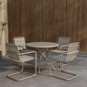Chios – Ensemble repas – Beige – Table : ⌀90cm, Chaise : 59 x 83 x 51,5 cm
