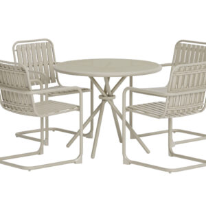 Chios – Ensemble repas – Beige – Table : ⌀90cm, Chaise : 59 x 83 x 51,5 cm