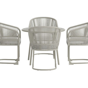 Tilos – Ensemble repas – Beige – Table : ⌀90cm, Chaise : 58 x 79 x 57 cm