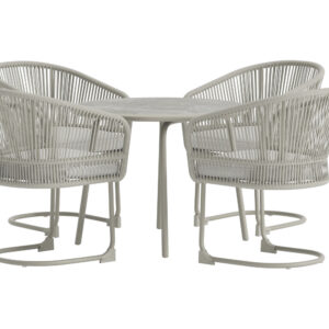 Tilos – Ensemble repas – Beige – Table : ⌀90cm, Chaise : 58 x 79 x 57 cm