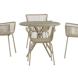 Sifnos – Ensemble repas – Beige – Table : ⌀90cm, Chaise : 57 x 81 x 59 cm