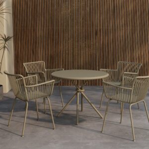 Sifnos – Ensemble repas – Beige – Table : ⌀90cm, Chaise : 57 x 81 x 59 cm
