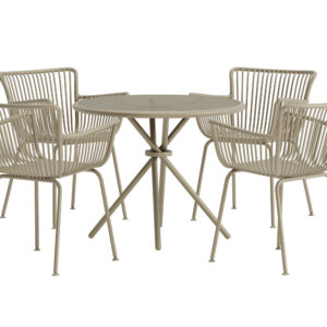 Sifnos – Ensemble repas – Beige – Table : ⌀90cm, Chaise : 57 x 81 x 59 cm