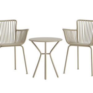 Sifnos – Set café – Beige – Table : ⌀60cm, Chaise : 57 x 81 x 59 cm