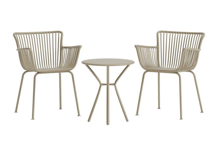 Sifnos – Set café – Beige – Table : ⌀60cm, Chaise : 57 x 81 x 59 cm