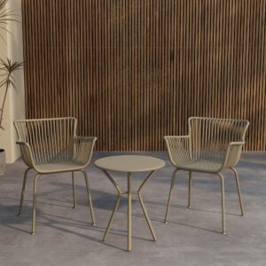 Sifnos – Set café – Beige – Table : ⌀60cm, Chaise : 57 x 81 x 59 cm
