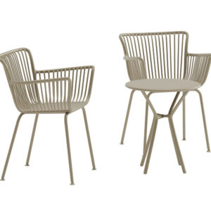 Sifnos – Set café – Beige – Table : ⌀60cm, Chaise : 57 x 81 x 59 cm