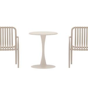 Limnos – Set café – Beige – Table : ⌀60cm, Chaise : 57 x 80 x 54 cm
