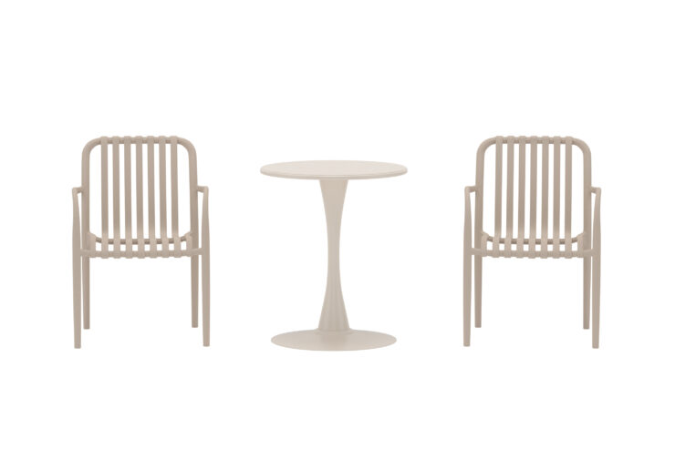 Limnos – Set café – Beige – Table : ⌀60cm, Chaise : 57 x 80 x 54 cm