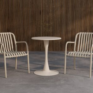 Limnos – Set café – Beige – Table : ⌀60cm, Chaise : 57 x 80 x 54 cm