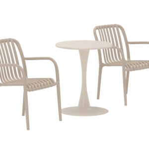 Limnos – Set café – Beige – Table : ⌀60cm, Chaise : 57 x 80 x 54 cm