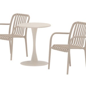 Limnos – Set café – Beige – Table : ⌀60cm, Chaise : 57 x 80 x 54 cm