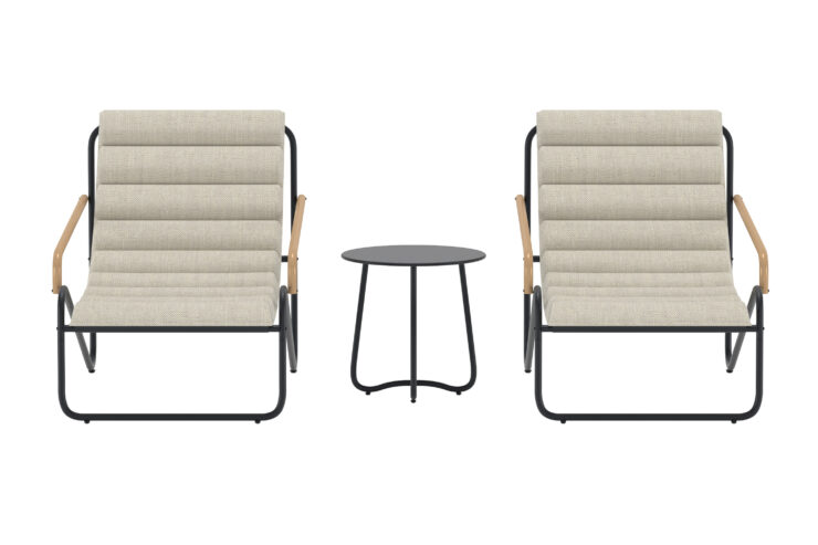 Ithaka – Salon lounge – Noir – Table : ⌀45cm, Chaise : 100 x 87 x 73,5 cm