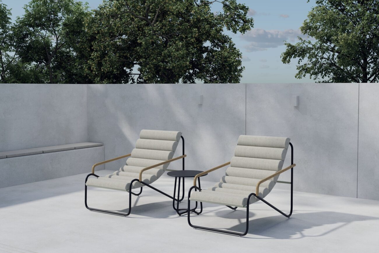 Ithaka – Salon lounge – Noir – Table : ⌀45cm, Chaise : 100 x 87 x 73,5 cm