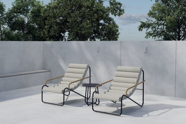 Ithaka – Salon lounge – Noir – Table : ⌀45cm, Chaise : 100 x 87 x 73,5 cm