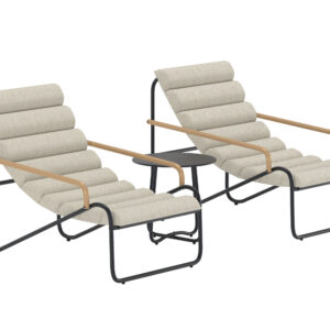 Ithaka – Salon lounge – Noir – Table : ⌀45cm, Chaise : 100 x 87 x 73,5 cm