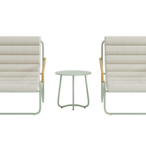 Ithaka – Salon lounge – Vert – Table : ⌀45cm, Chaise : 100 x 87 x 73,5 cm