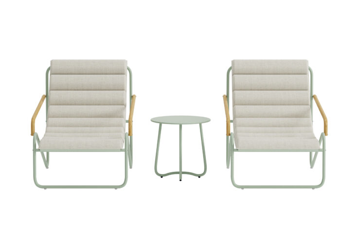 Ithaka – Salon lounge – Vert – Table : ⌀45cm, Chaise : 100 x 87 x 73,5 cm