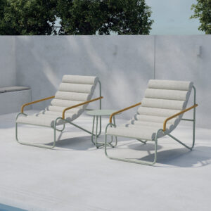 Ithaka – Salon lounge – Vert – Table : ⌀45cm, Chaise : 100 x 87 x 73,5 cm