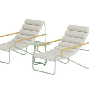 Ithaka – Salon lounge – Vert – Table : ⌀45cm, Chaise : 100 x 87 x 73,5 cm