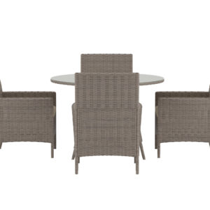 Lefkas – Ensemble repas – Marron, Transparent – Table : ⌀110cm, Chaise : 60 x 90 x 60 cm