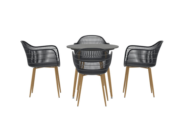 Anafi – Ensemble repas – Table : ⌀80cm, Chaise : 60 x 85 x 60 cm