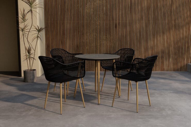 Anafi – Ensemble repas – Table : ⌀80cm, Chaise : 60 x 85 x 60 cm