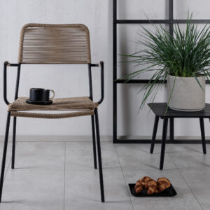 Lindos – Fauteuil lounge – Noir, Marron – 66 x 55 x 85 cm