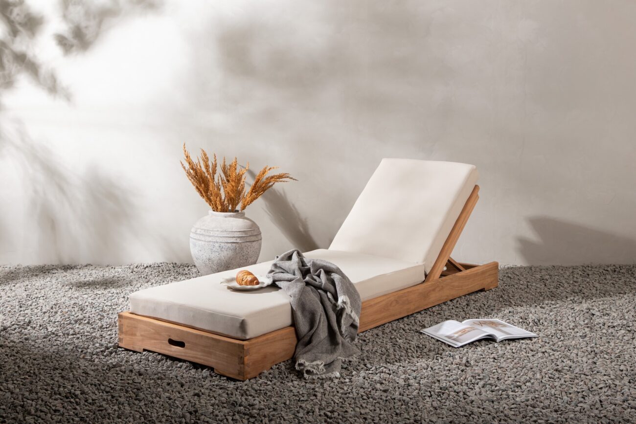Sunbed – Bain de soleil – Naturel, Beige – 200 x 70 x 14 cm