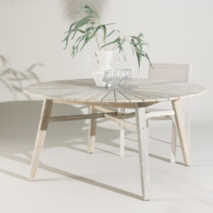 Rives – Table à manger ronde – Blanchi, Gris – ⌀150 cm
