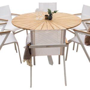 Mexico, Mexico – Ensemble repas – Naturel – Table : ⌀140 Chaise : 60 x 89 x 56 cm