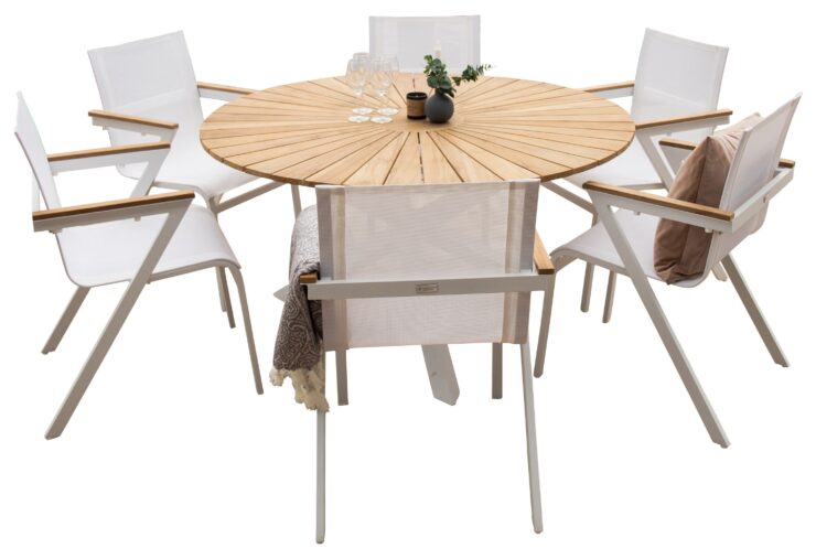 Mexico, Mexico – Ensemble repas – Naturel – Table : ⌀140 Chaise : 60 x 89 x 56 cm