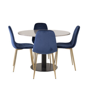 Razzia, Polar – Ensemble repas rond – Gris – Table : ⌀106 Chaise : 52 x 86 x 44 cm