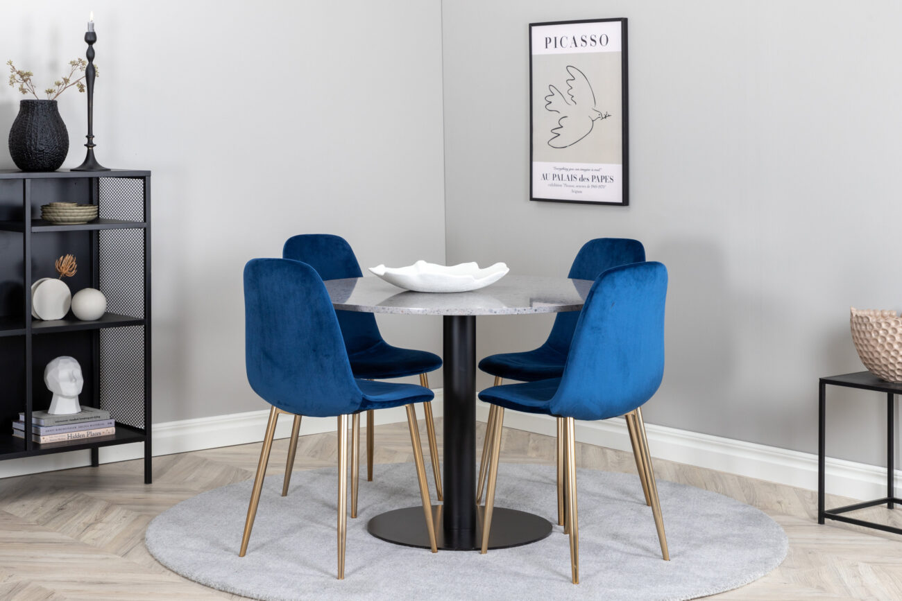 Razzia, Polar – Ensemble repas rond – Gris – Table : ⌀106 Chaise : 52 x 86 x 44 cm