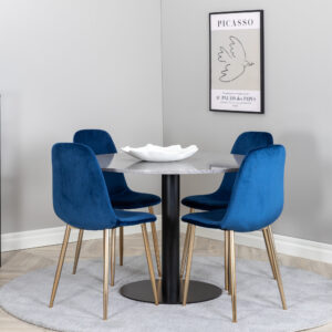 Razzia, Polar – Ensemble repas rond – Gris – Table : ⌀106 Chaise : 52 x 86 x 44 cm
