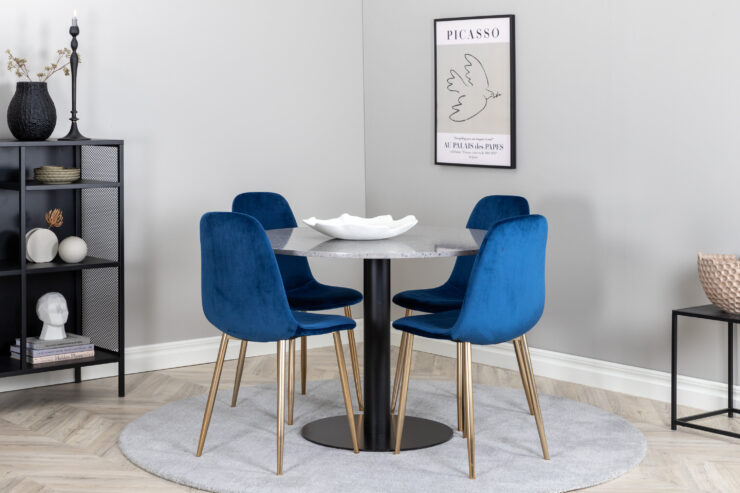 Razzia, Polar – Ensemble repas rond – Gris – Table : ⌀106 Chaise : 52 x 86 x 44 cm