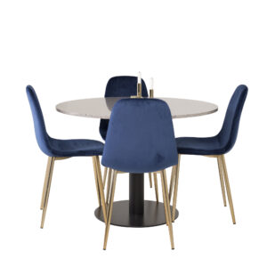 Razzia, Polar – Ensemble repas rond – Gris – Table : ⌀106 Chaise : 52 x 86 x 44 cm