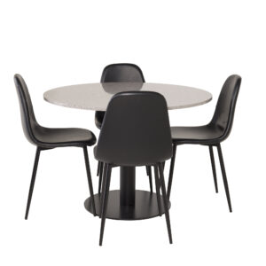 Razzia, Polar – Ensemble repas rond – Gris – Table : ⌀106 Chaise : 43 x 85,3 x 43,5 cm