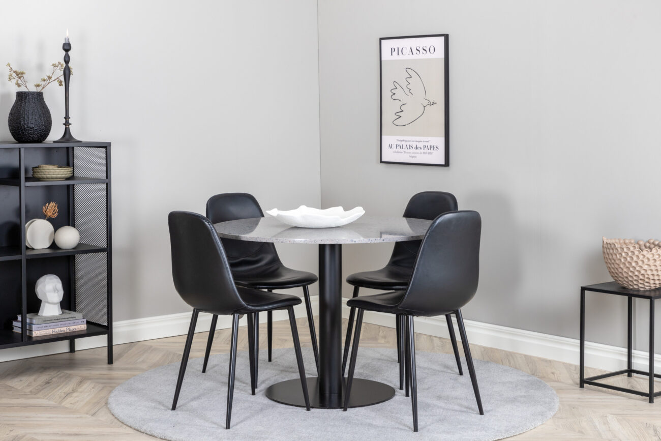 Razzia, Polar – Ensemble repas rond – Gris – Table : ⌀106 Chaise : 43 x 85,3 x 43,5 cm